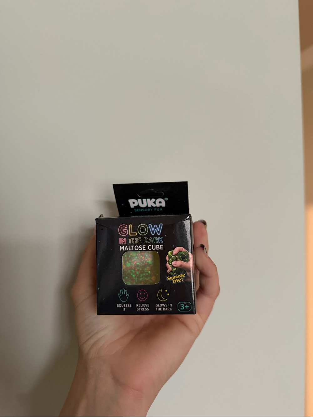 Puka Glow-in-the-Dark Maltose Cube Glitter Sensory Toy Squishy